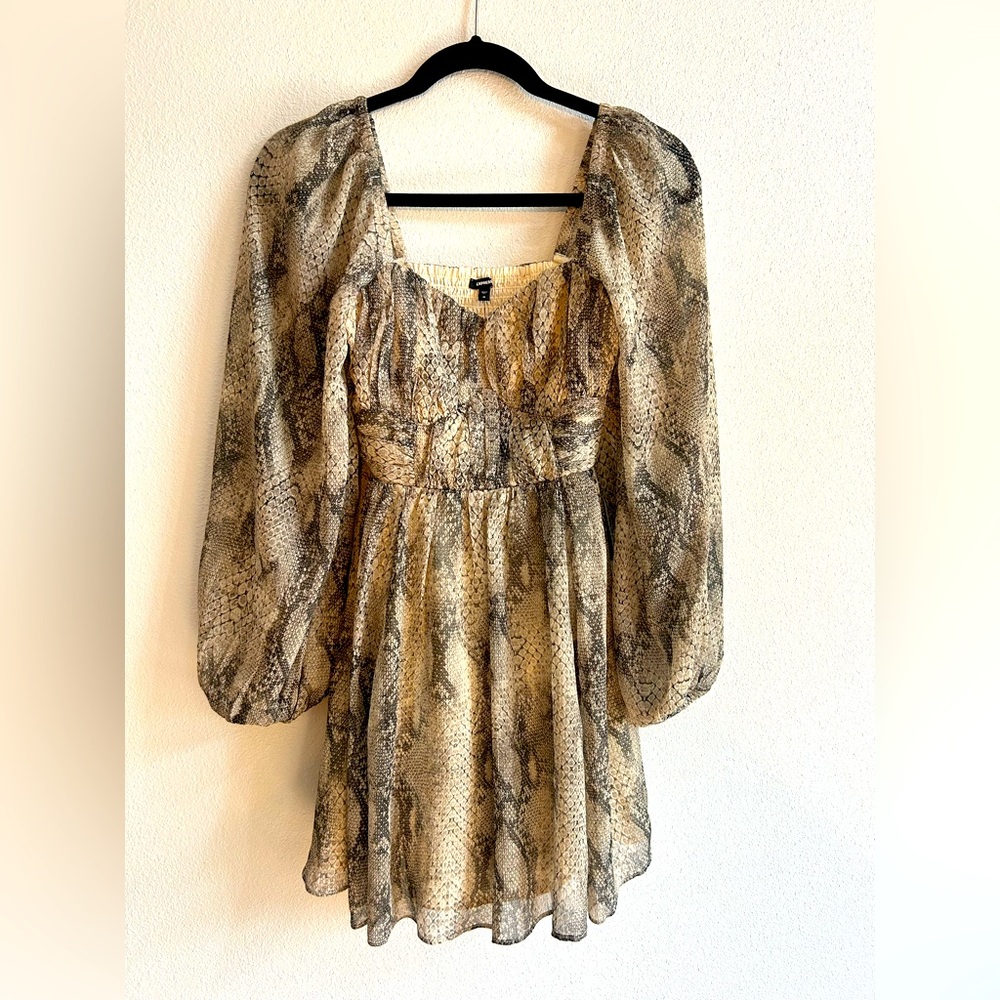 Express Snake Print Dress with Puff Sleeves